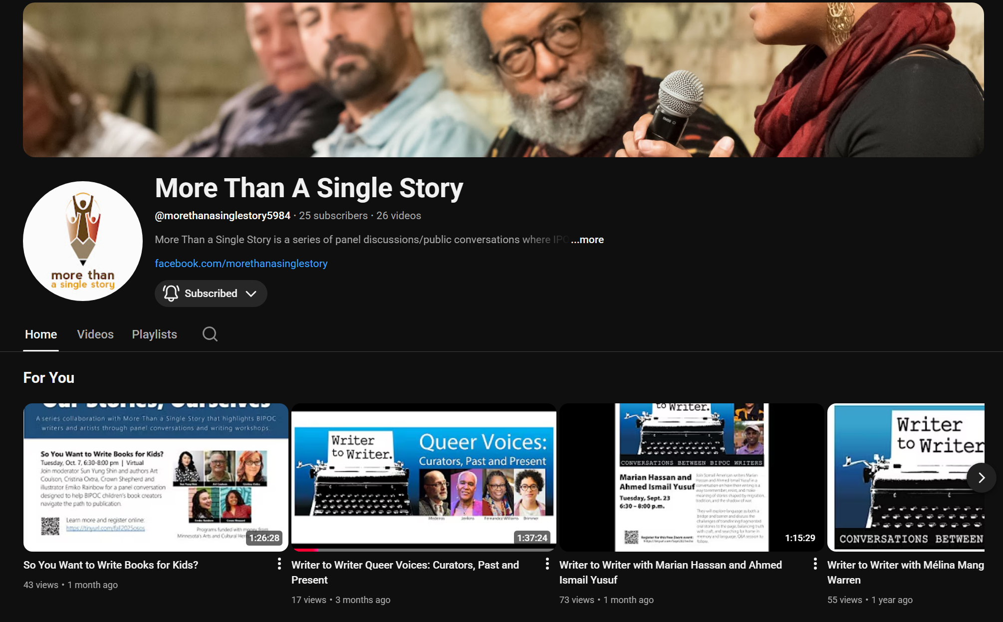 A Screenshot of More Than a Single Story's YouTube Channel